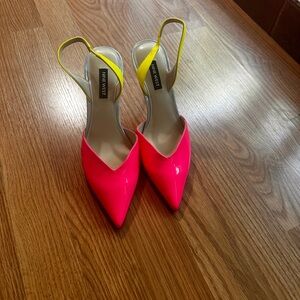 Nine West Neon Pink and Yellow Heels